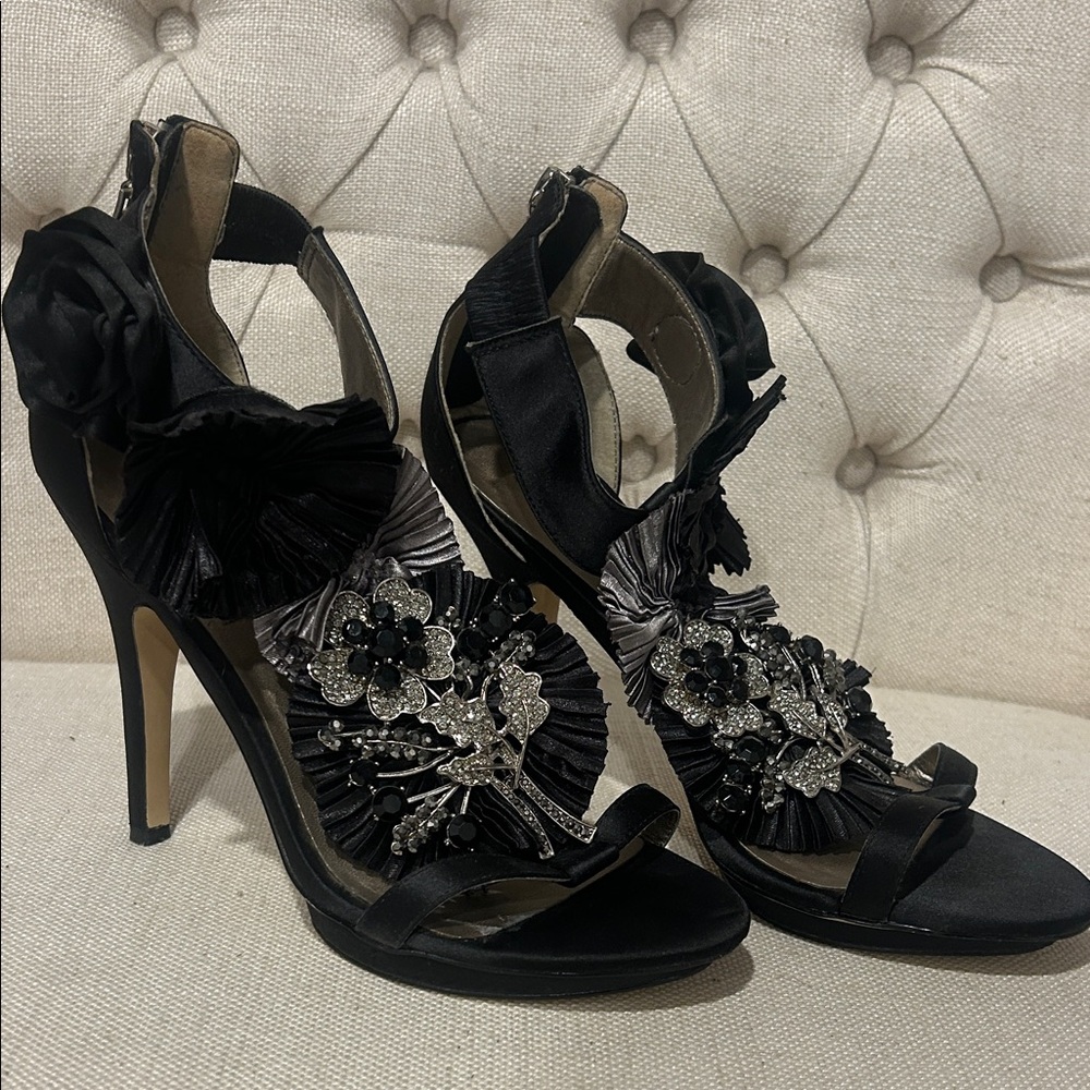 Gorgeous Black Satin Embellished Women's Heels